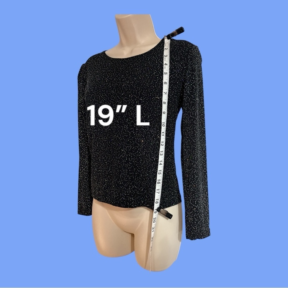 Sparkling Glitzy Knit Top Pullover Long Sleeve Black Iridescent Glitter S/M - Picture 2 of 5